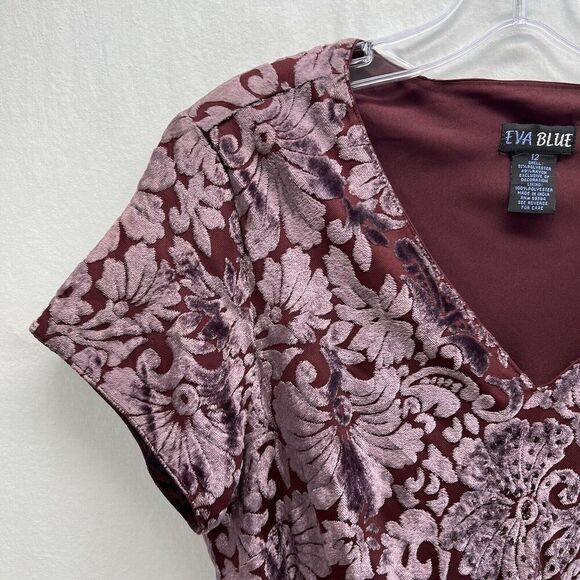 Vtg Eva Blue Y2k Mauve Burnout Velvet MIDI Dress 12 Beaded Lined Fairy Whimsical - Picture 2 of 11